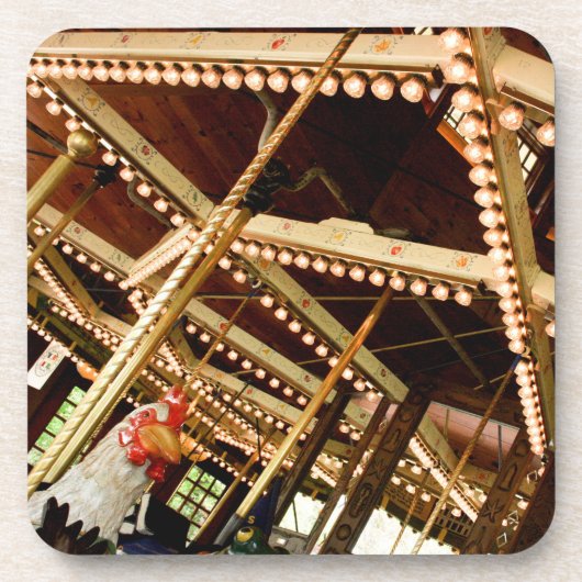 Retro Carousel Rooster Getränkeuntersetzer (Vorderseite)