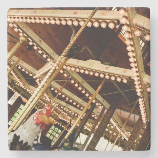 Retro Carousel Rooster Steinuntersetzer (Vorderseite)