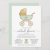 Retro Carriage Mint Gold Virtual Baby Dusche Einladung (Vorne/Hinten)