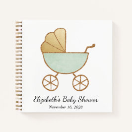 Retro Carriage Mint Green Baby Shooting Guest Book Notizblock