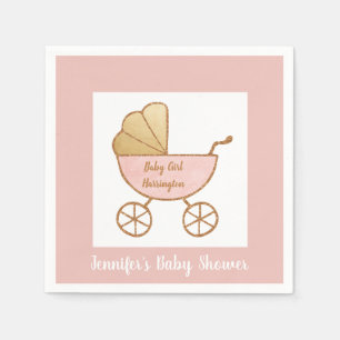 Retro Carriage Pastel Pink White Baby Girl Dusche Serviette