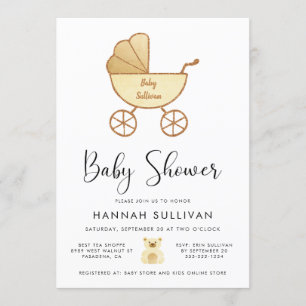 Retro Carriage Yellow Gold Watercolor Dusche Einladung