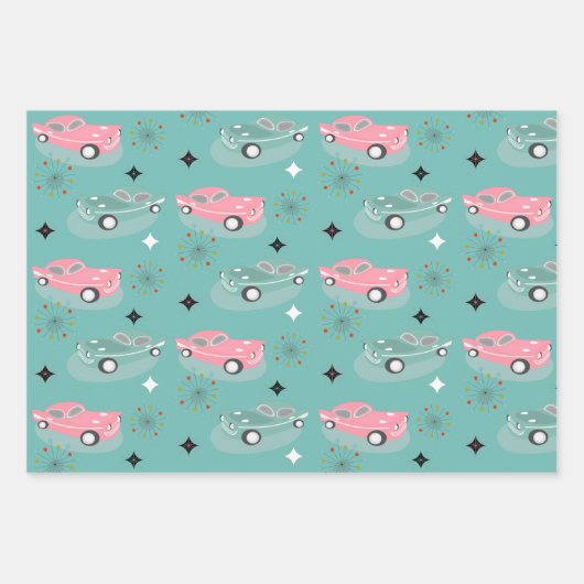 Retro Cars Atomare Sternexplosion Modernes Mittelz Geschenkpapier Set (Vorderseite 3)