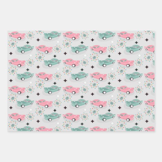 Retro Cars Atomare Sternexplosion Modernes Mittelz Geschenkpapier Set (Vorderseite 2)