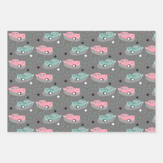 Retro Cars Atomare Sternexplosion Modernes Mittelz Geschenkpapier Set (Vorderseite)