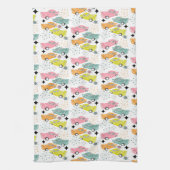 Retro Cars Atomic Sternexplosion Moderne Mitte Jah Geschirrtuch (Vertikal)