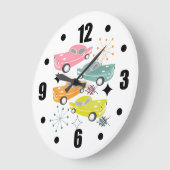 Retro Cars Atomic Sternexplosion Moderne Mitte Jah Große Wanduhr (Winkel)