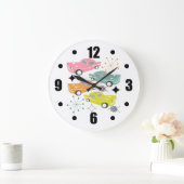 Retro Cars Atomic Sternexplosion Moderne Mitte Jah Große Wanduhr (Zuhause)