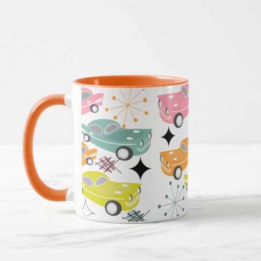 Retro Cars Atomic Sternexplosion Moderne Mitte Jah Tasse (Links)