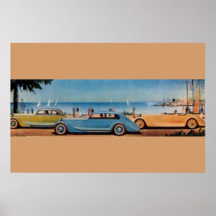RETRO CARS, blau-gelb-orange Poster