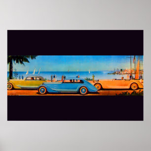 RETRO CARS, blau-gelb-orange Poster