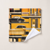 Retro Cars Geometric Mustard Mid Century Badhandtuch Set (Waschlappen)