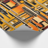 Retro Cars Geometric Mustard Mid Century Geschenkpapier (Ecke)