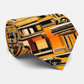 Retro Cars Geometric Mustard Mid Century Krawatte (Gerollt)