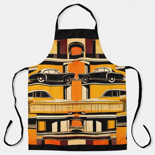 Retro Cars Geometric Mustard Mid Century Schürze (Vorderseite)