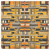 Retro Cars Geometric Mustard Mid Century Stoff (Muster)