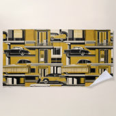 Retro Cars Geometric Mustard Mid Century Strandtuch (Vorderseite)