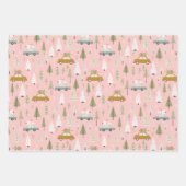 Retro Cars Pink Weihnachtsbaumen Geschenkpapier Set (Vorderseite)
