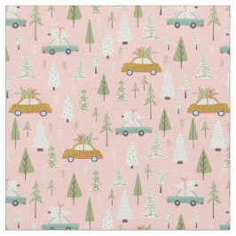 Retro Cars Pink Weihnachtsbaumen Stoff