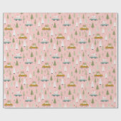 Retro Cars Pink Weihnachtswald Bäume Wald Geschenkpapier (Flach)