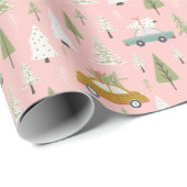 Retro Cars Pink Weihnachtswald Bäume Wald Geschenkpapier (Rolleneckpunkt)
