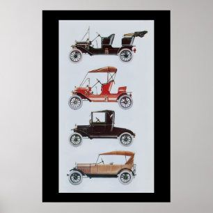 RETRO CARS, Schwarz-weiß rot Poster