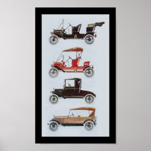 RETRO CARS, Schwarz-weiß rot Poster