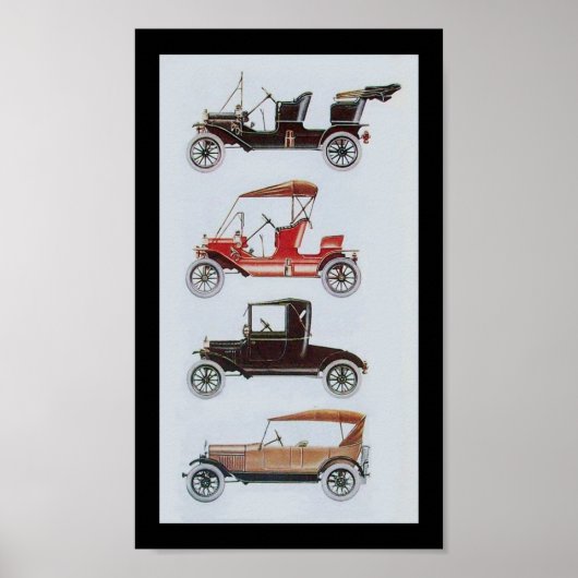 RETRO CARS, Schwarz-weiß rot Poster (Vorne)