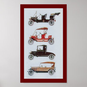 RETRO CARS, Schwarz-weiß rot Poster