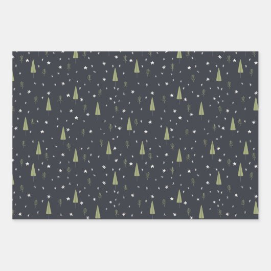 Retro Cars Weihnachtswald Bäume Grau Schwarz Geschenkpapier Set (Vorderseite 2)