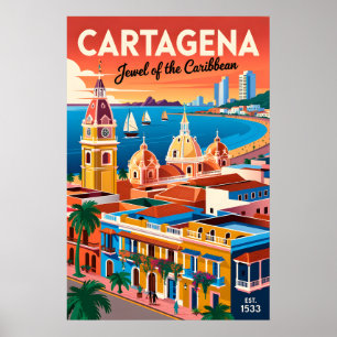 Retro Cartagena Kolumbien Vintage Reise Wandkunst Poster