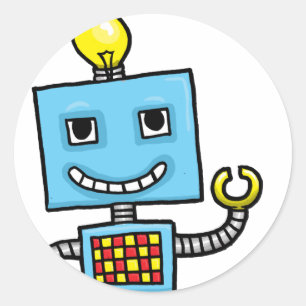 Retro Cartoon Blue Roboter Runder Aufkleber