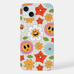 Retro-Cartoon-Blumen Skurril Fröhlich Lustig iPhone 15 Plus Hülle