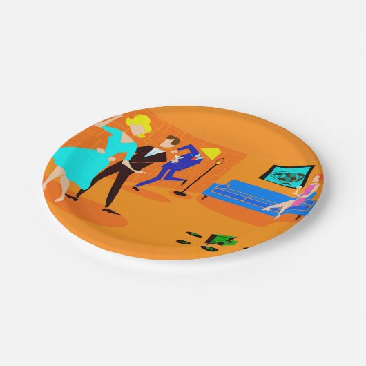 Retro Cartoon-Cocktail-Party-Papierplatte Pappteller (Schrägansicht)