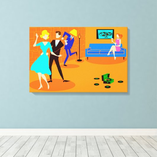 Retro Cartoon Cocktail Party Stretched Leinwand (Insitu (Holzboden))