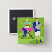 Retro Cartoon Couple am Zuhause Button (Vorne & Hinten)