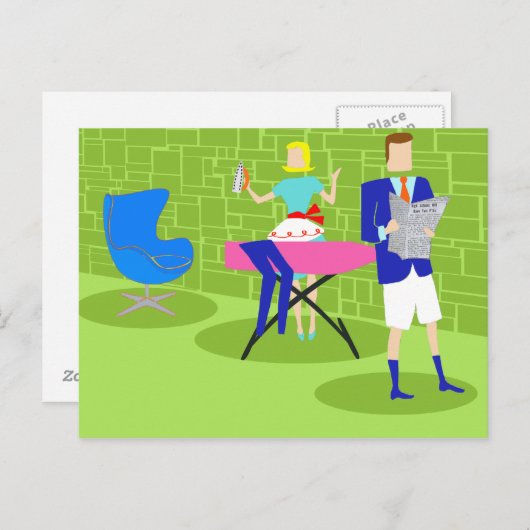 Retro Cartoon Couple bei Zuhause Postkarte (Vorne/Hinten)