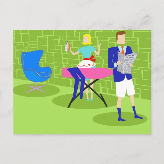 Retro Cartoon Couple bei Zuhause Postkarte (Vorderseite)