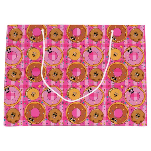 Retro Cartoon Donuts und Süßigkeiten Große Geschenktüte (Vorderseite)