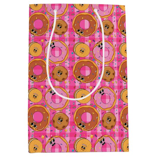 Retro Cartoon Donuts und Süßigkeiten Mittlere Geschenktüte (Vorderseite)