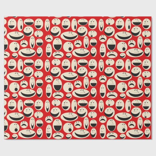 Retro Cartoon Faces Pattern Wrapping Paper Geschenkpapier (Flach)