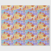 Retro-Cartoon-Früchte geometrisches Muster Geschenkpapier (Flach)
