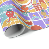 Retro-Cartoon-Früchte geometrisches Muster Geschenkpapier (Rolleneckpunkt)