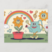 Retro-Cartoon-Gartenarbeit Postkarte (Vorderseite)