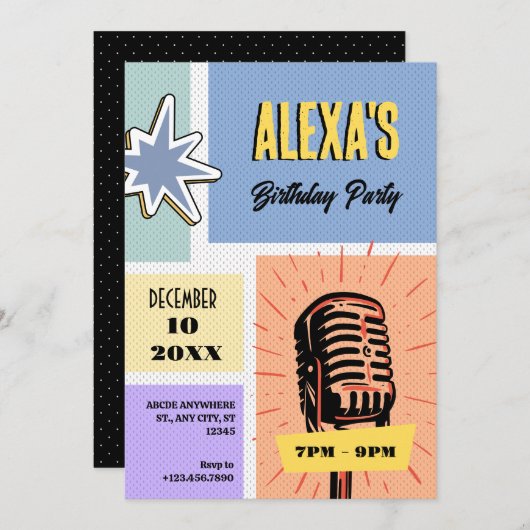 Retro-Cartoon-Geburtstag Einladung (Vorne/Hinten)