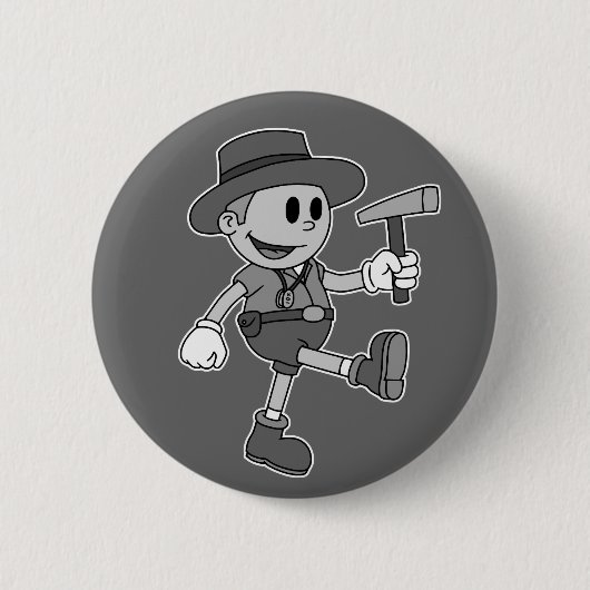 Retro Cartoon Geologist (schwarz und weiß) Button (Vorderseite)