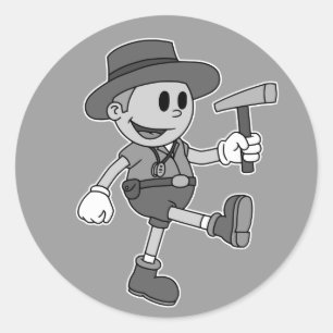 Retro Cartoon Geologist (schwarz und weiß) Runder Aufkleber