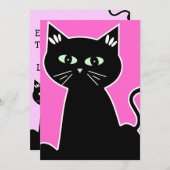 Retro Cartoon Green Mit Augen Cat Party Einladung (Vorne/Hinten)