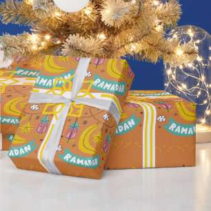 Retro-Cartoon-Halbmond Ramadan Mubarak-Verpackung Geschenkpapier