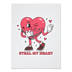 Retro Cartoon Heart Steal My Heart Vintage Poster